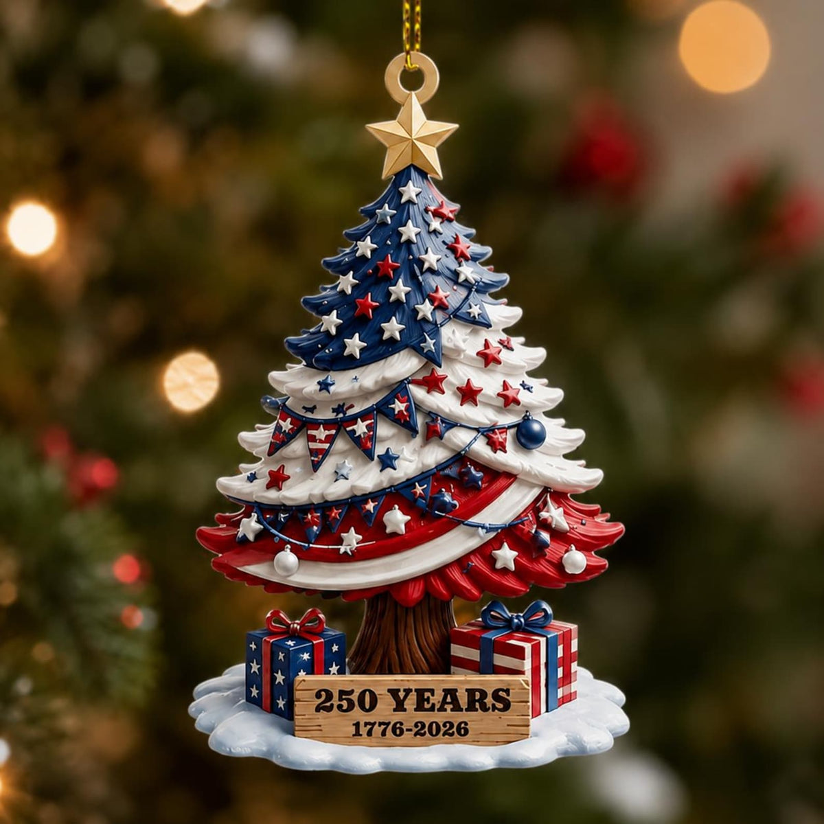 250th Anniversary Ornament 1776-2026, American Flag Christmas Tree Decor, Patriotic Holiday Gift, US History Keepsake, 250 Years of America