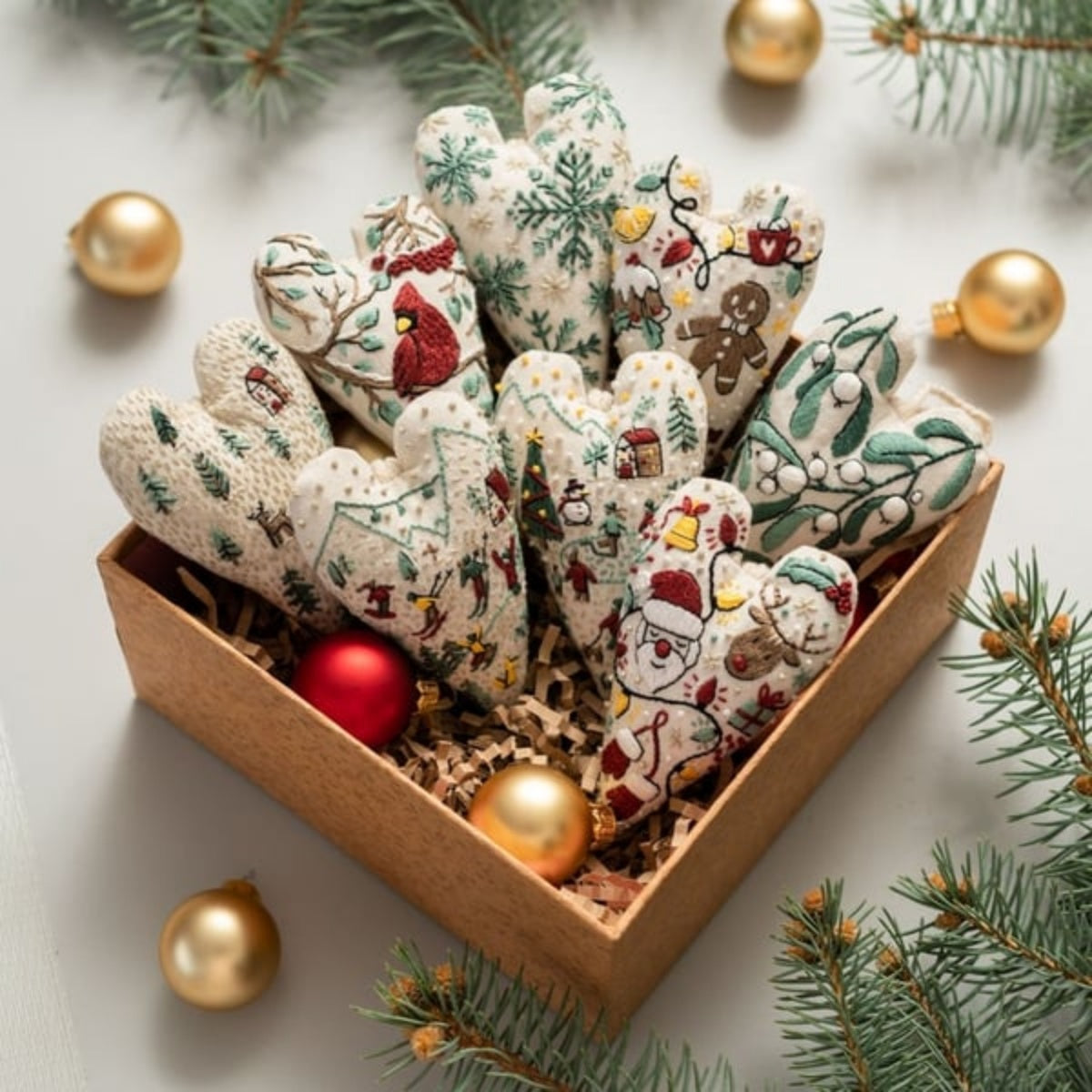 DIY Heart Shaped Hand Embroidered Christmas Ornament