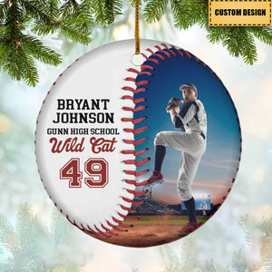 Baseball Player Custom Photo & Team Name, Personalized Baseball Ceramic Christmas Ornament, Gift for Baseball Lover