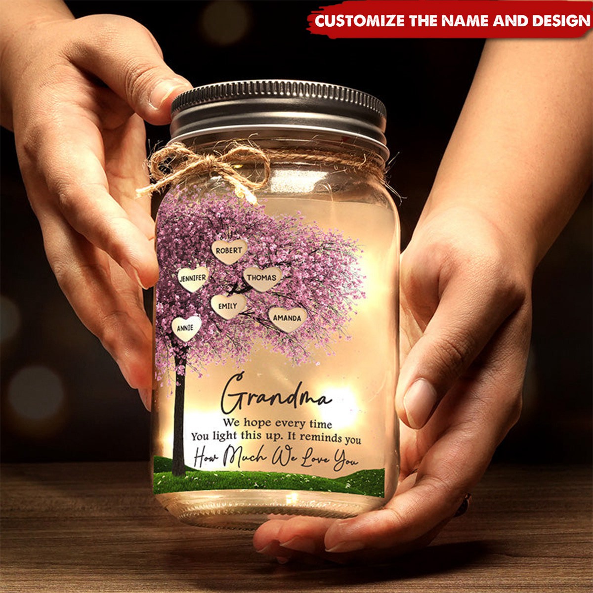 It Reminds You How Much We Love You - Family Personalized Custom Mason Jar Light - Gift For Mom, Grandma