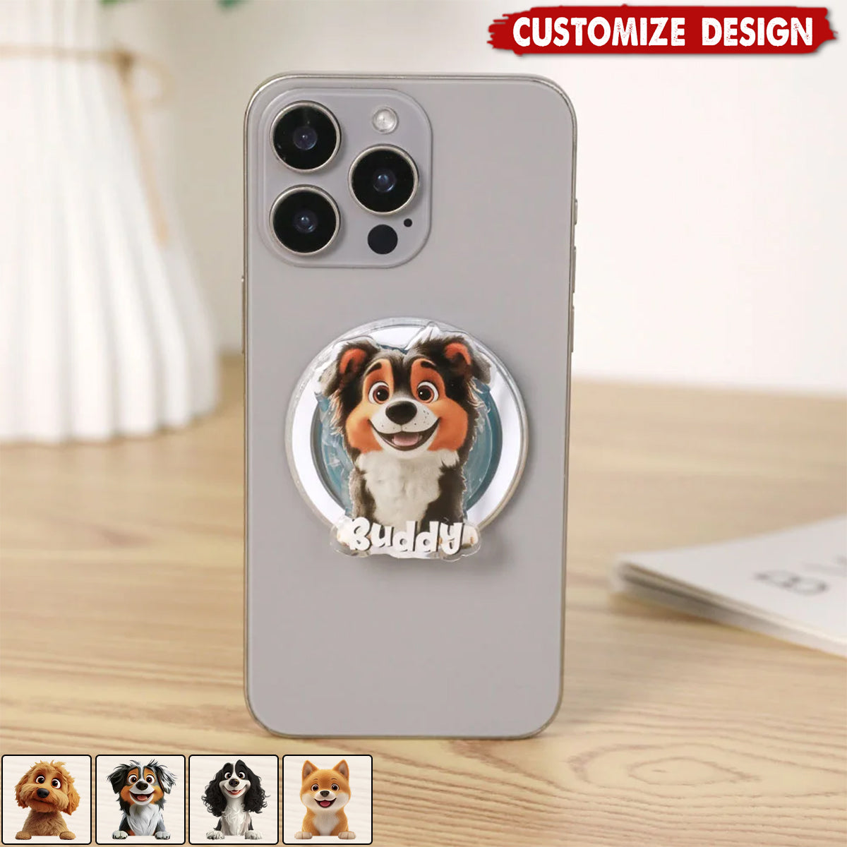 Personalized Cartoon Dog Magnetic Phone Grip Phone Accessory - Gift for Dog Lovers