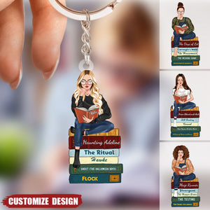 Girl Reading Book - Custom Book Titles, Personalized Acrylic Keychain