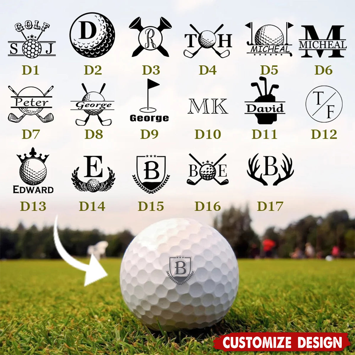 Personalized Monogrammed Initial Golf Ball Stamp-Gift for Golf Player