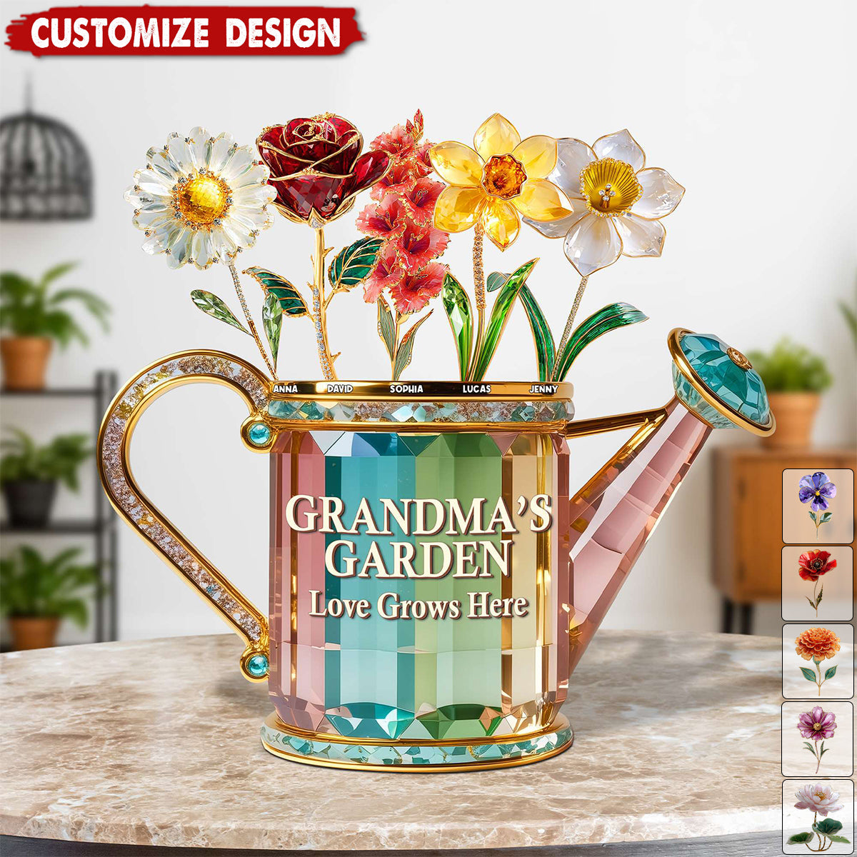 Personalized Grandma Birth Month Flowers Acrylic Plaque - Gifts For Grandma