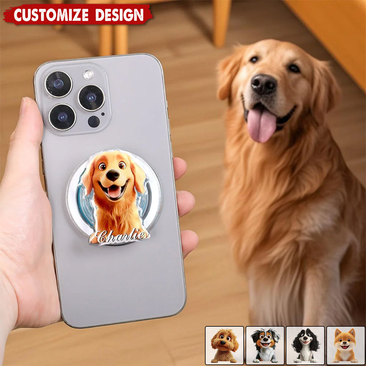 Personalized Cartoon Dog Magnetic Phone Grip Phone Accessory - Gift for Dog Lovers