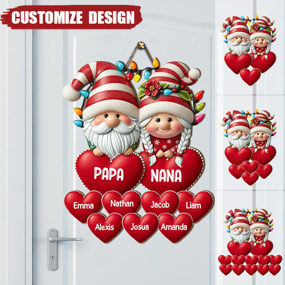 Christmas Grandma & Grandpa Mom & Dad With Heart Kids Personalized Door Sign