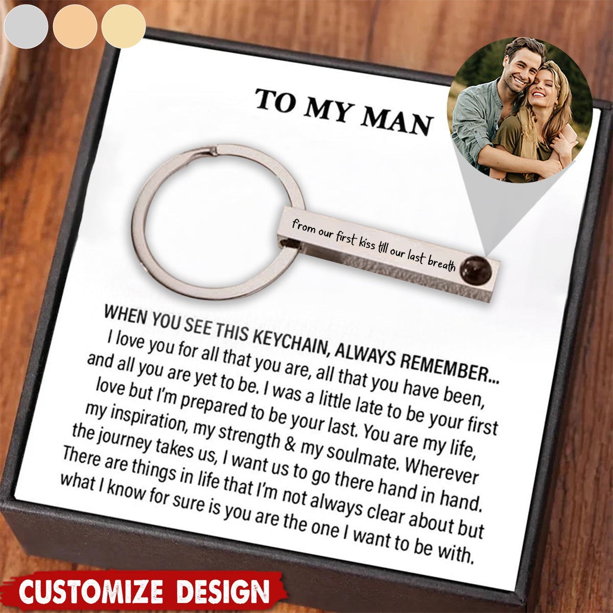 Personalized Couple Photo Projection Stainless Steel Keychain - Anniversary Gift For Husband,Wife