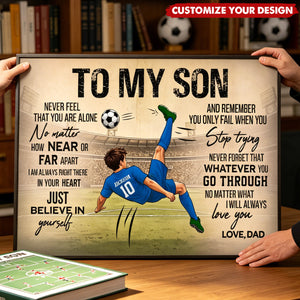 Personalized To My Son Soccer Canvas Poster, Custom Name & Jersey Number Sports Wall Art, Football Player Room Decor