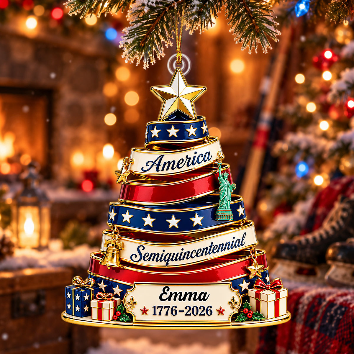 Personalized 250 Years America Ornament,Patriotic Christmas Tree Ornament