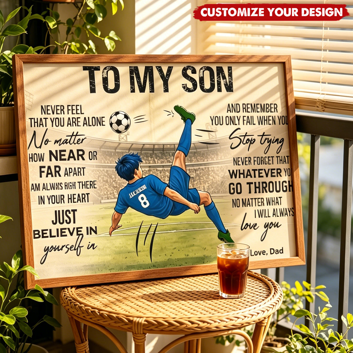 Personalized To My Son Soccer Canvas Poster, Custom Name & Jersey Number Sports Wall Art, Football Player Room Decor