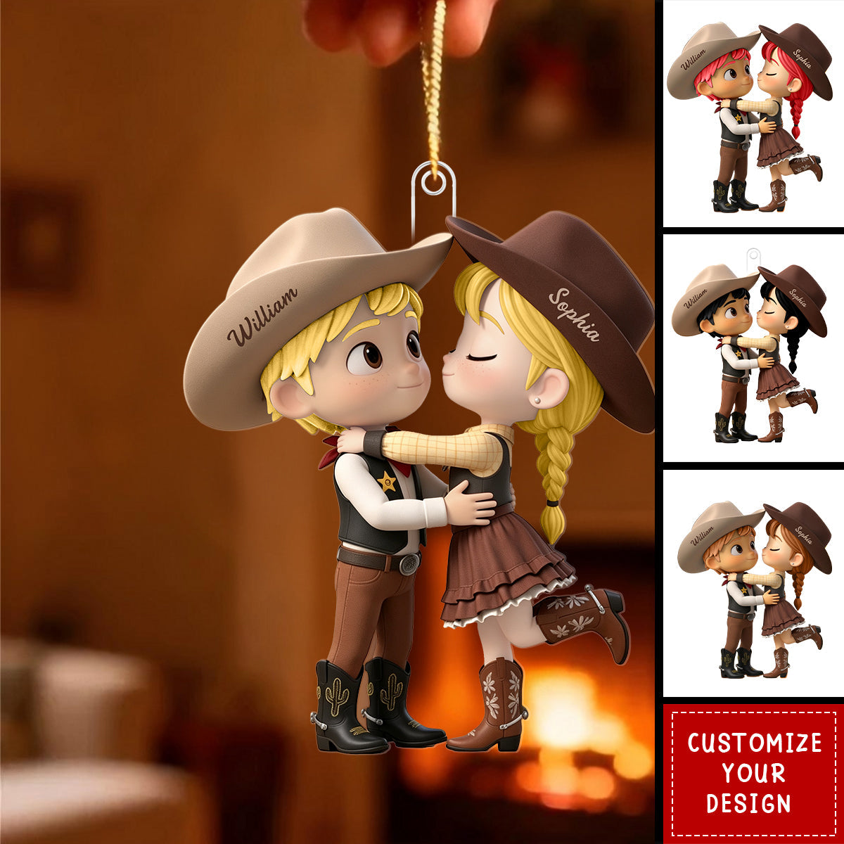 Personalized Cowboy/Cowgirl Couple Christmas Ornament, Western Country Lovers Gift