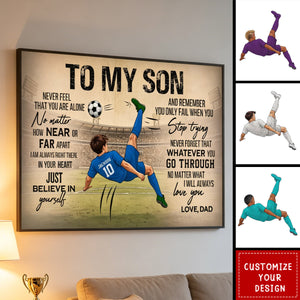 Personalized To My Son Soccer Canvas Poster, Custom Name & Jersey Number Sports Wall Art, Football Player Room Decor