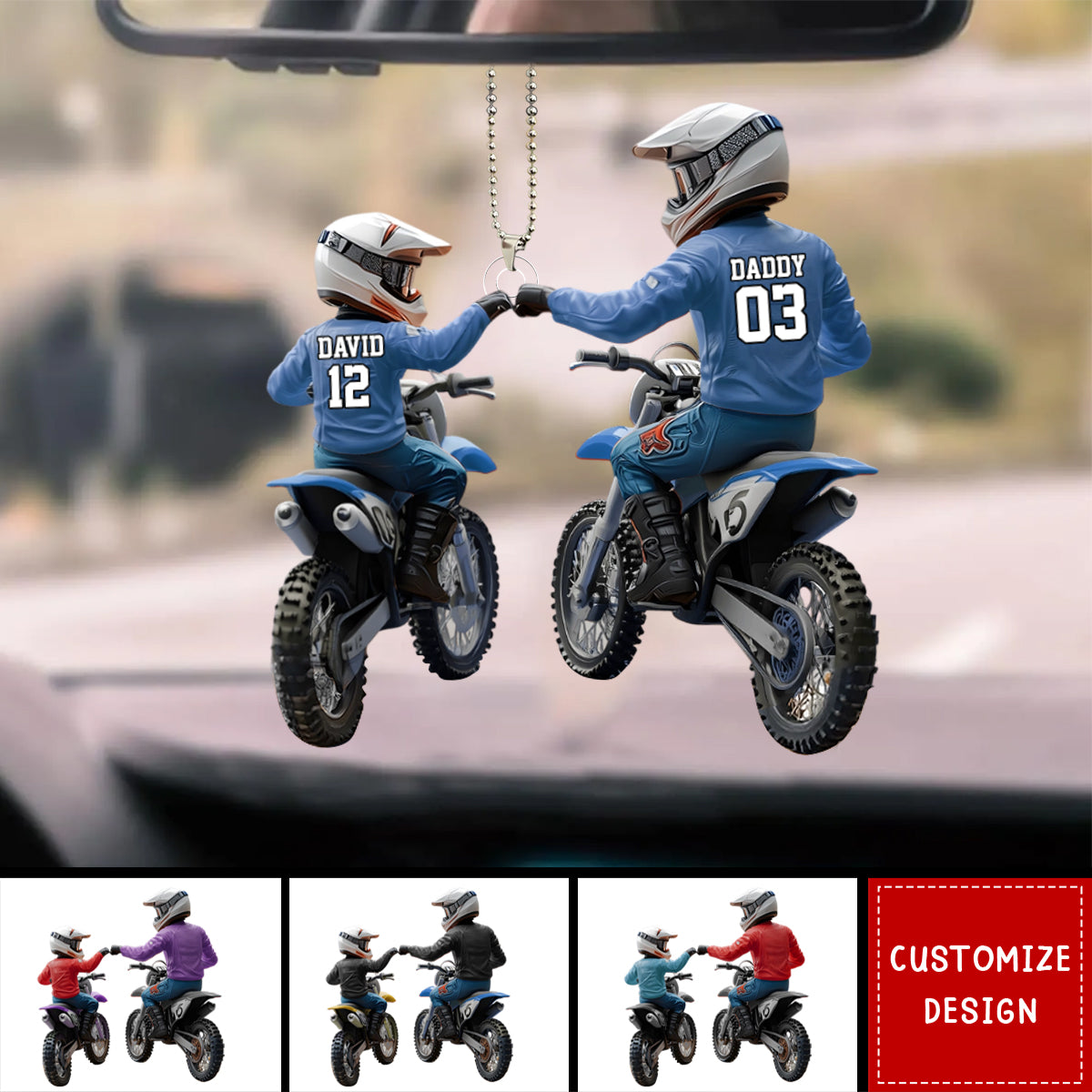 Dirt Bike Dad And Kid - Personalized Dirt Bike Car Ornament