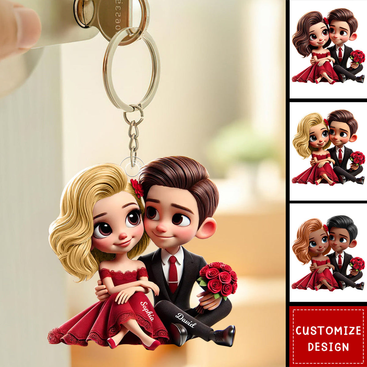 Romantic Elegant Valentine Couple Personalized Keychain-Gift For Couple