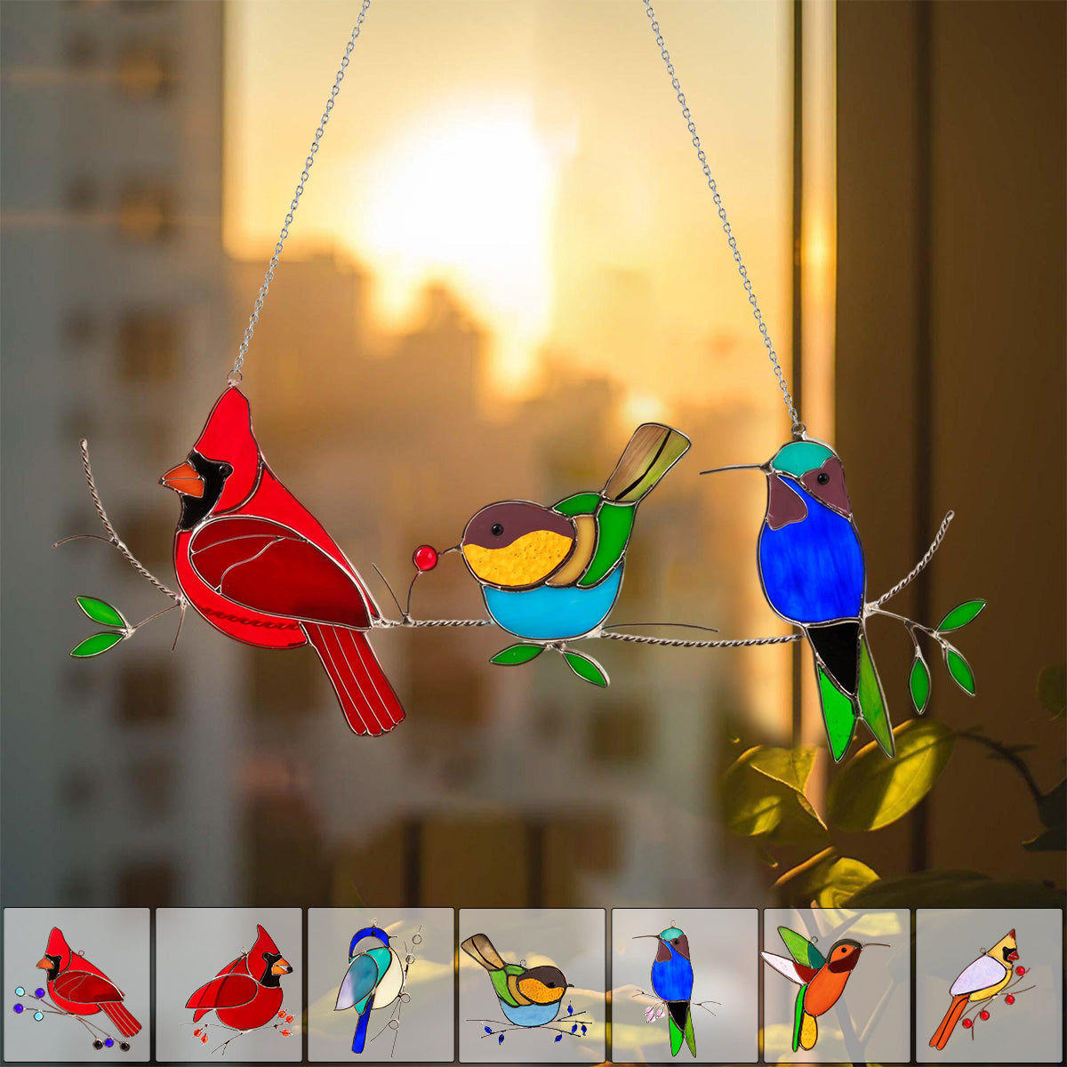 Stained Glass Humming Birds Suncatcher - Gift For Bird Lovers