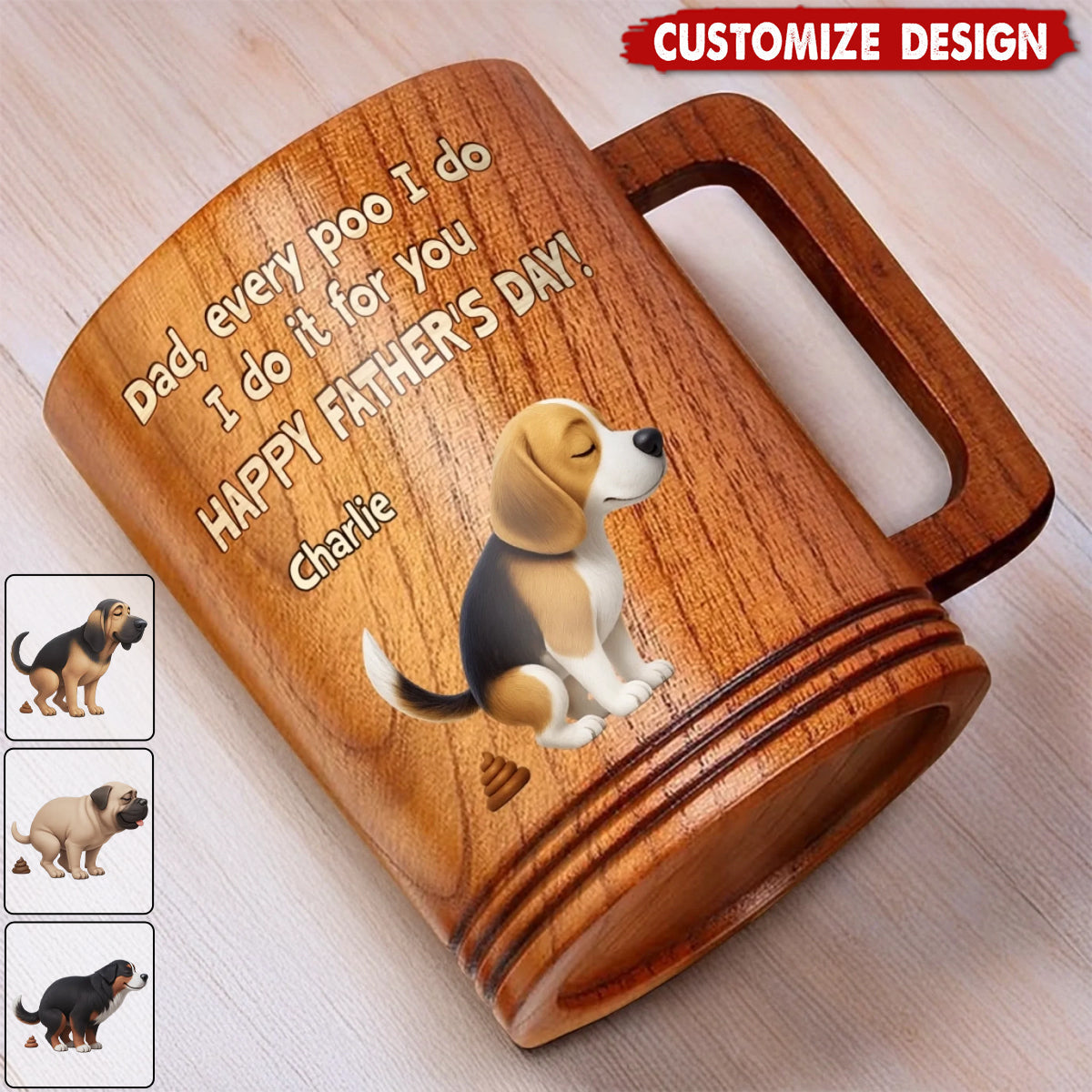 Pooping With Love, Just For You - Dog Personalized Wooden Mug - Father's Day Gift For Dad