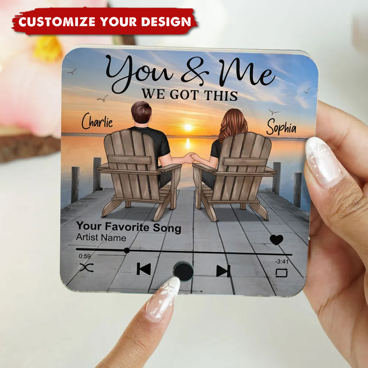 Romantic Couple Hand-in-Hand Personalized Music Fridge Magnet - Personalized Anniversary & Valentine's Gift for Couples