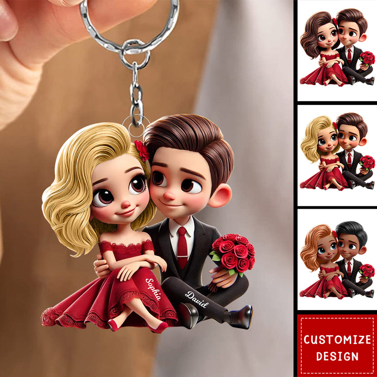 Romantic Elegant Valentine Couple Personalized Keychain-Gift For Couple