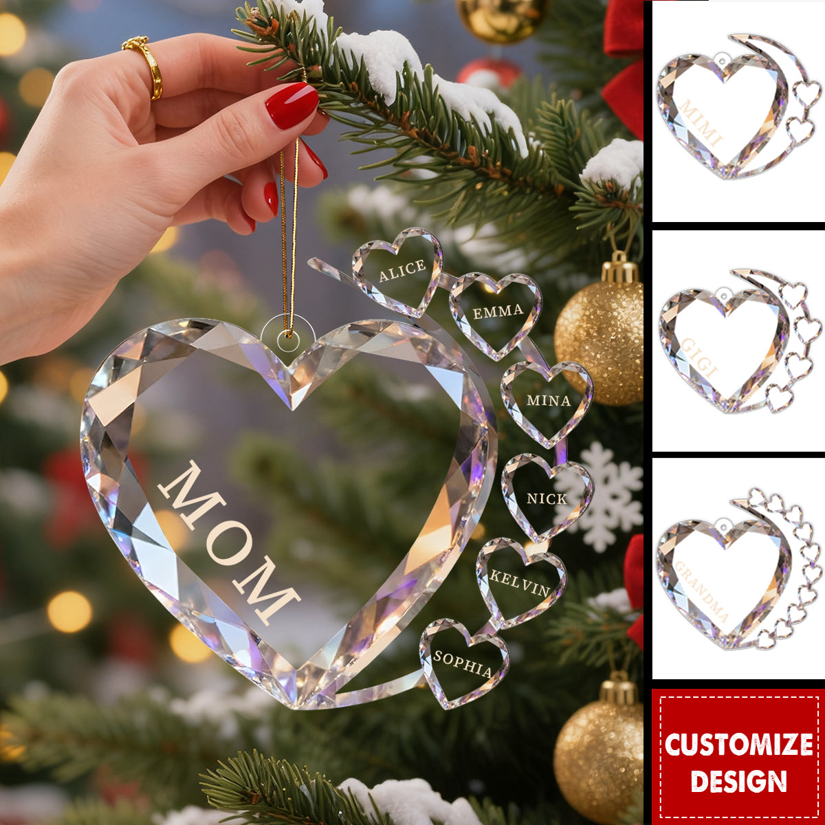 Sparkling Hearts-Personalized Family Transparent Ornament