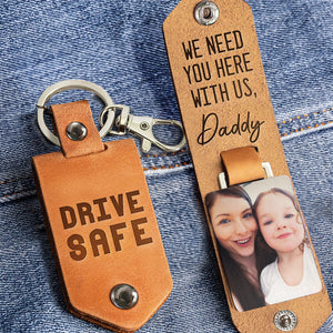 Drive Safe - Personalized Leather Photo Keychain