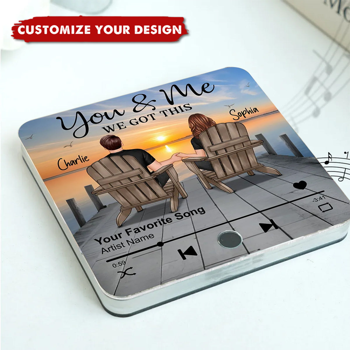 Romantic Couple Hand-in-Hand Personalized Music Fridge Magnet - Personalized Anniversary & Valentine's Gift for Couples