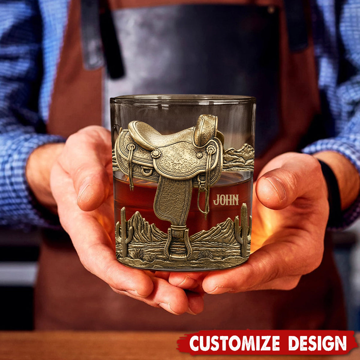 Horseshoe And Saddle - Personalized Horse Whiskey Glass