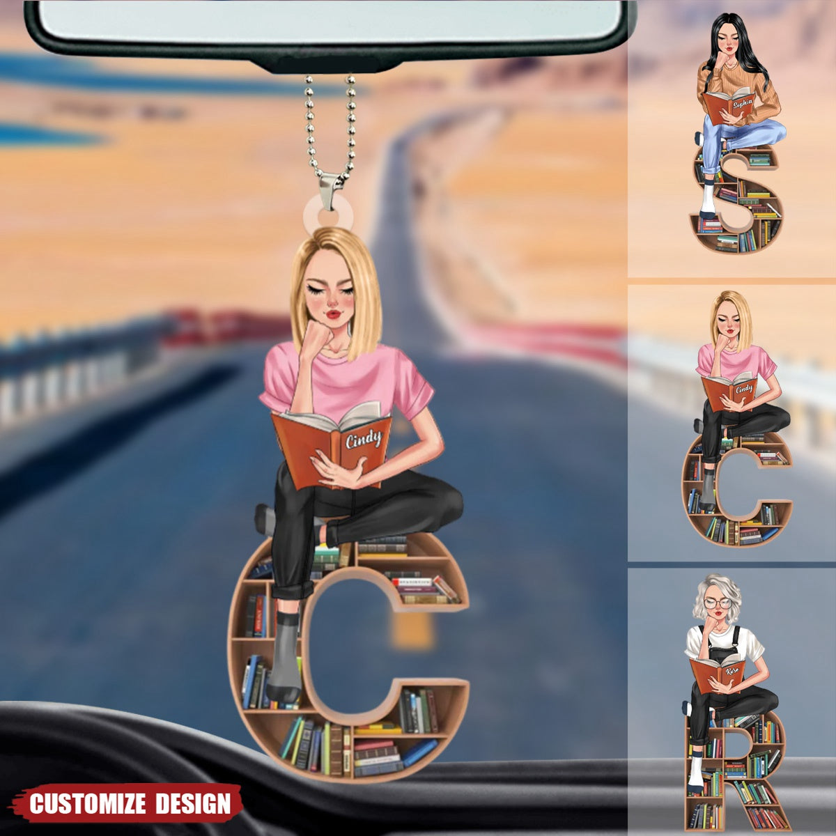 Girl Reading - Personalized Car Ornament - Gift For Reading Lover