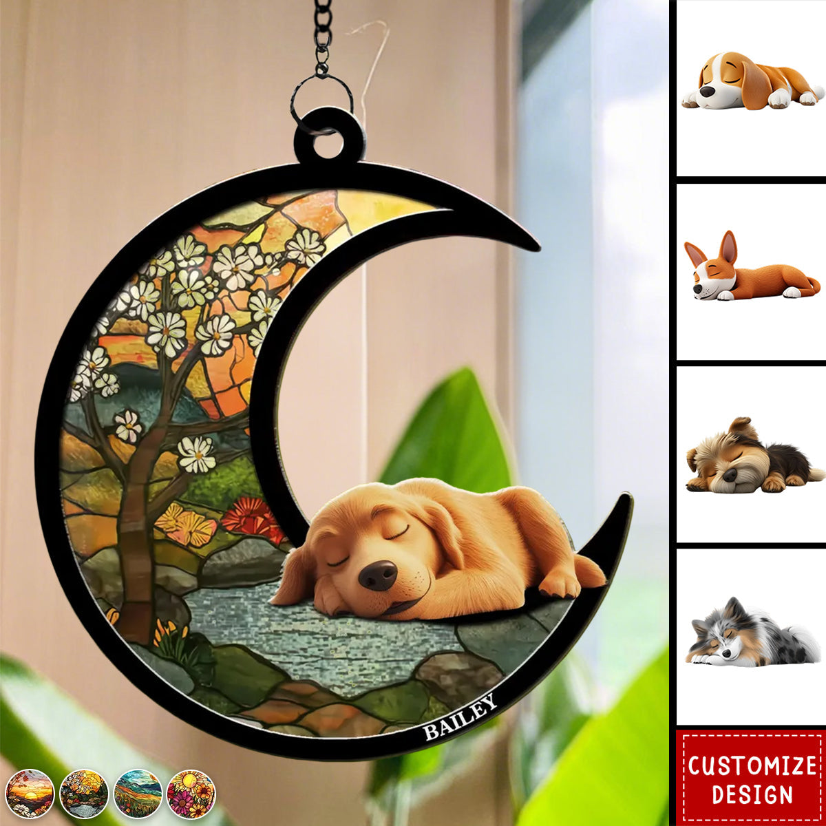 Dreaming Of Treats And Belly Rubs - Personalized Suncatcher - Gift For Dog Lovers