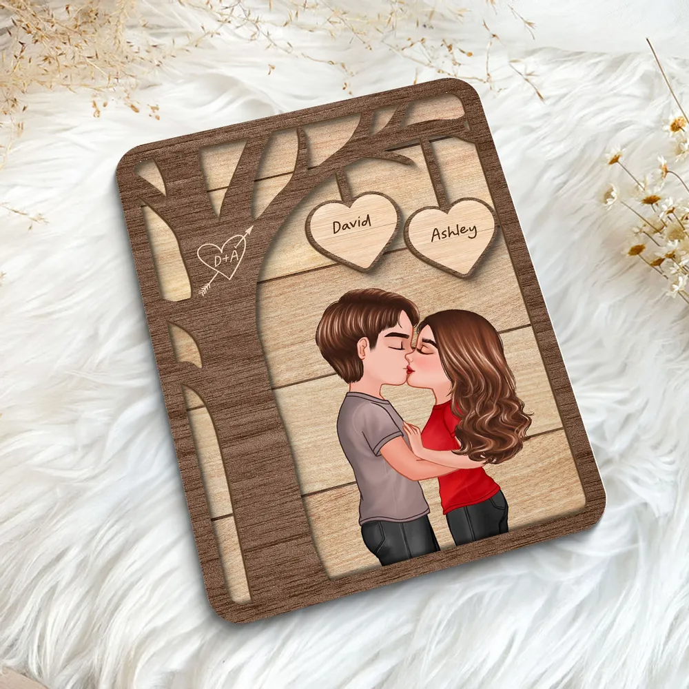 Couple Kissing Under Tree Valentine‘s Gift For Him For Her Personalized 2-Layer Wooden Plaque