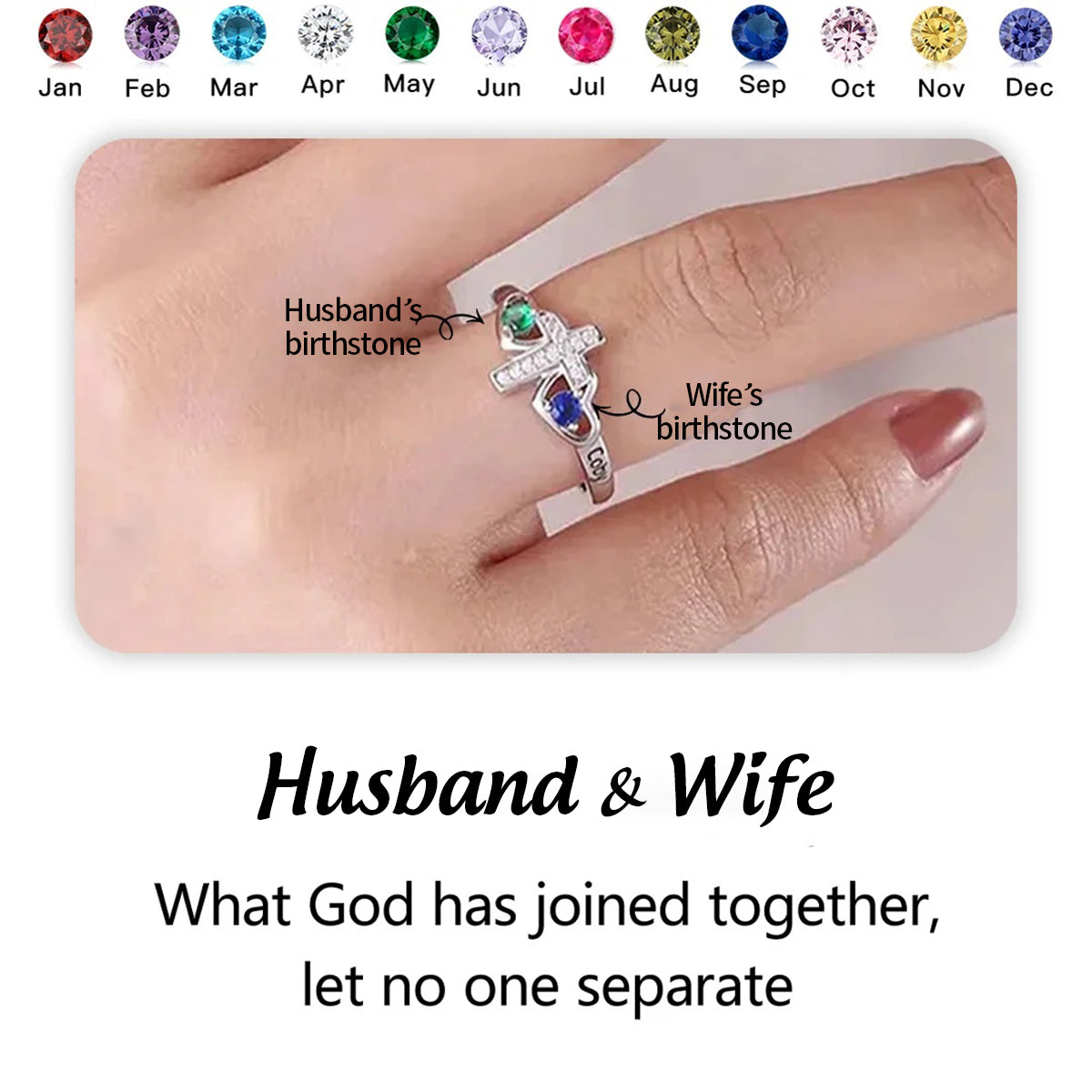 For Love-Husband & Wife Custom Names & Birthstones Cross Ring