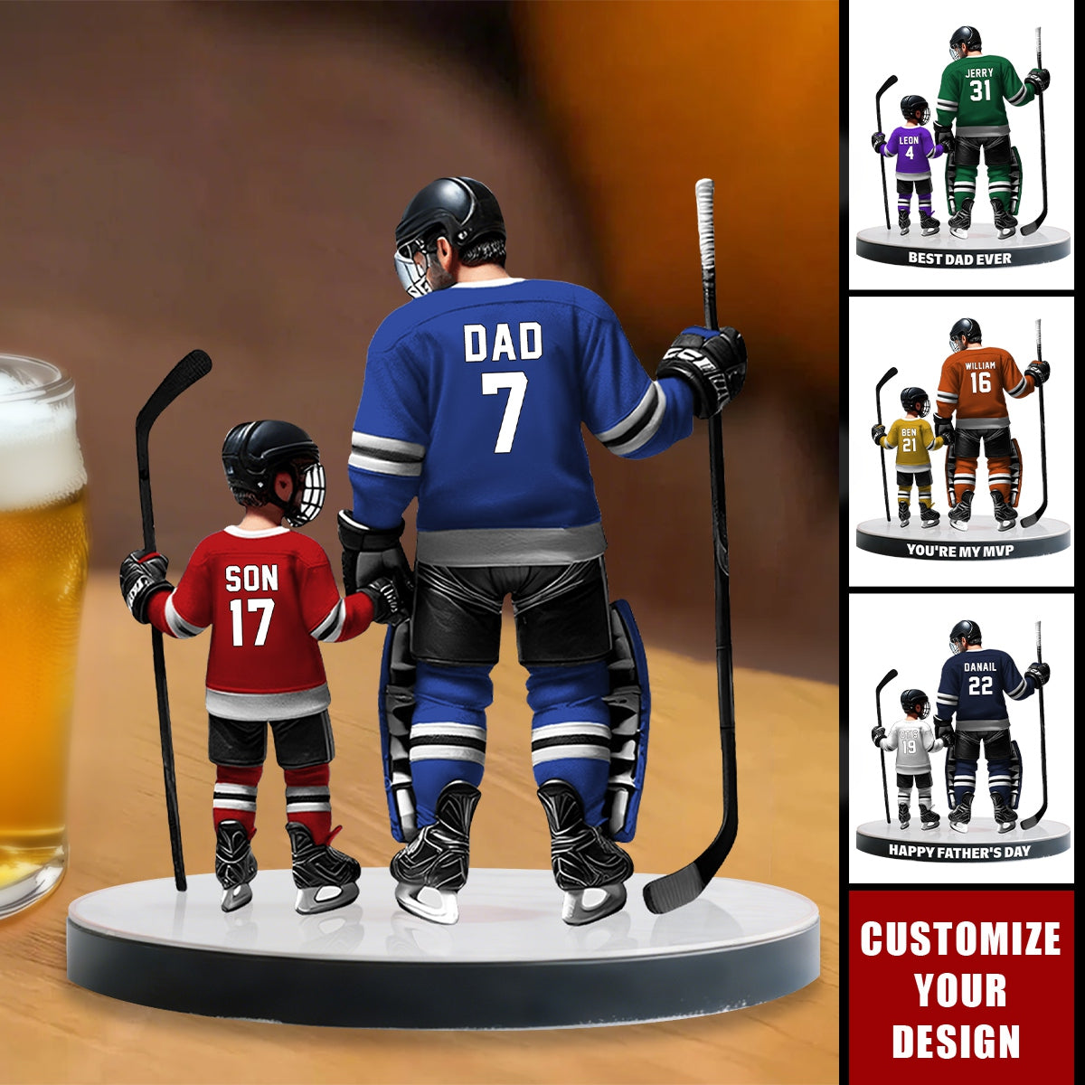 Ice Hockey Dad With Kid-Personalized Shaped Acrylic Plaque, Father's Day Gift
