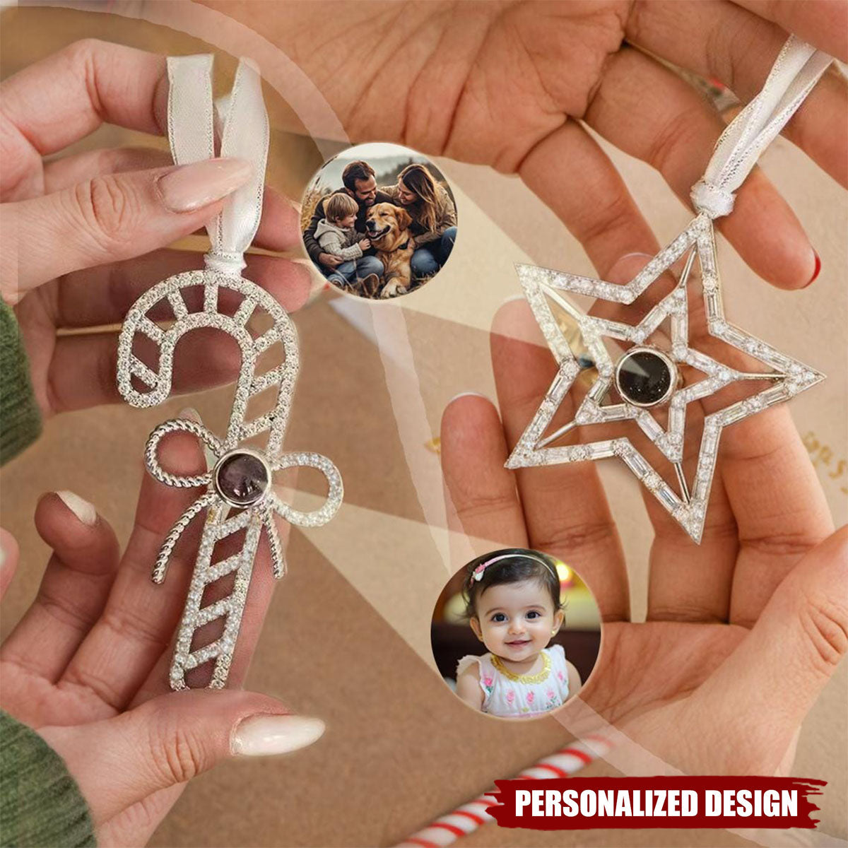 Personalized Family Photo Projection Ornament for Christmas