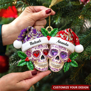 Personalized Christmas Dia de Los Muertos Skull Couple Acrylic Ornament, Gifts For Christmas