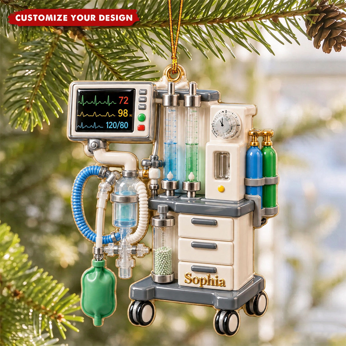 Personalized Anesthesia Machine Christmas Acrylic Ornament, Custom Name Anesthesiologist Gift