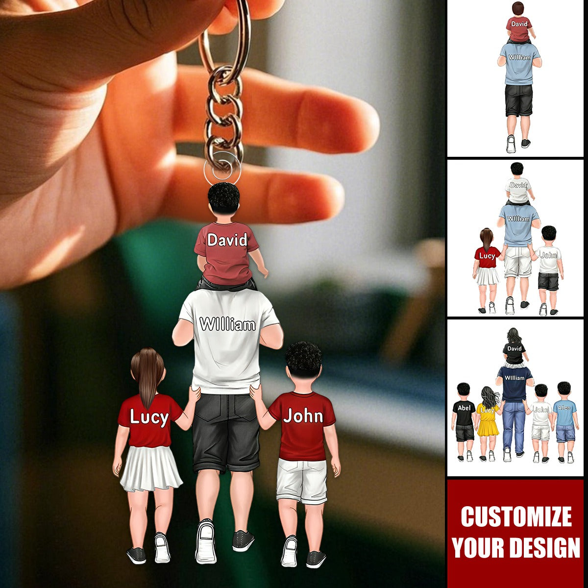 Personalized Dad And Kids Keychain