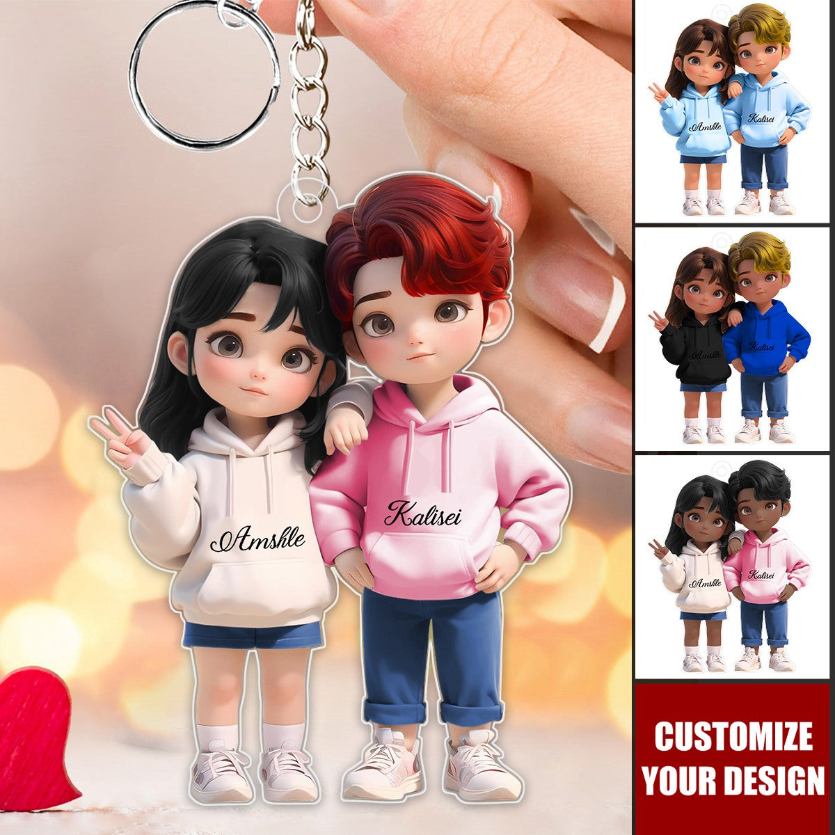 Cute Cartoon Couple Personalized Acrylic Keychain,Anniversary Valentine's Day Gift For Couple