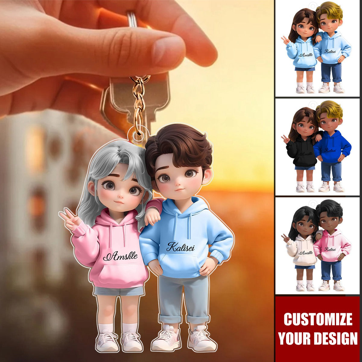 Cute Cartoon Couple Personalized Acrylic Keychain,Anniversary Valentine's Day Gift For Couple
