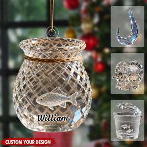 Personalized Fishing Themed Christmas Ornament - Fishhook/Fish Bucket/Fishing Reel/Fish Basket