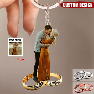 Wedding Ring - Personalized Photo Mica Keychain - Wedding Gift For Couple, Wife, Husband