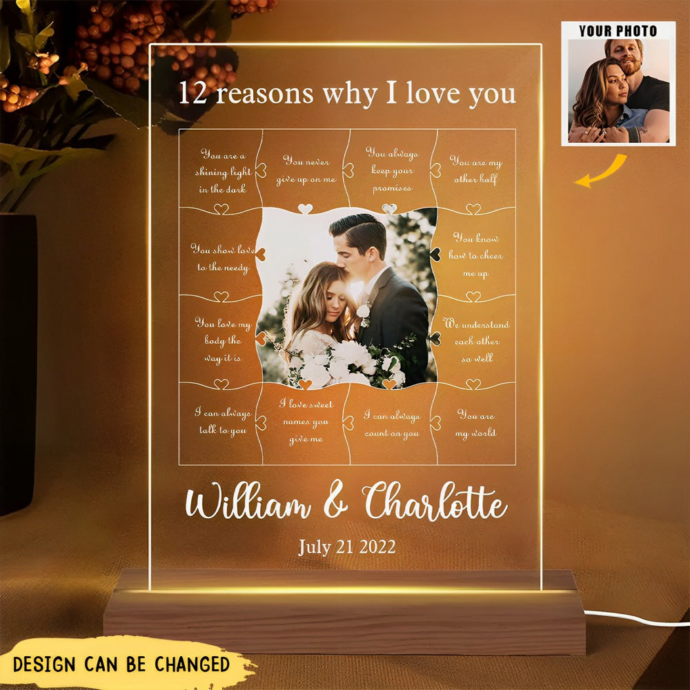 Personalized Acrylic LED Lamp Plaque- 12 Reasons Why I Love You