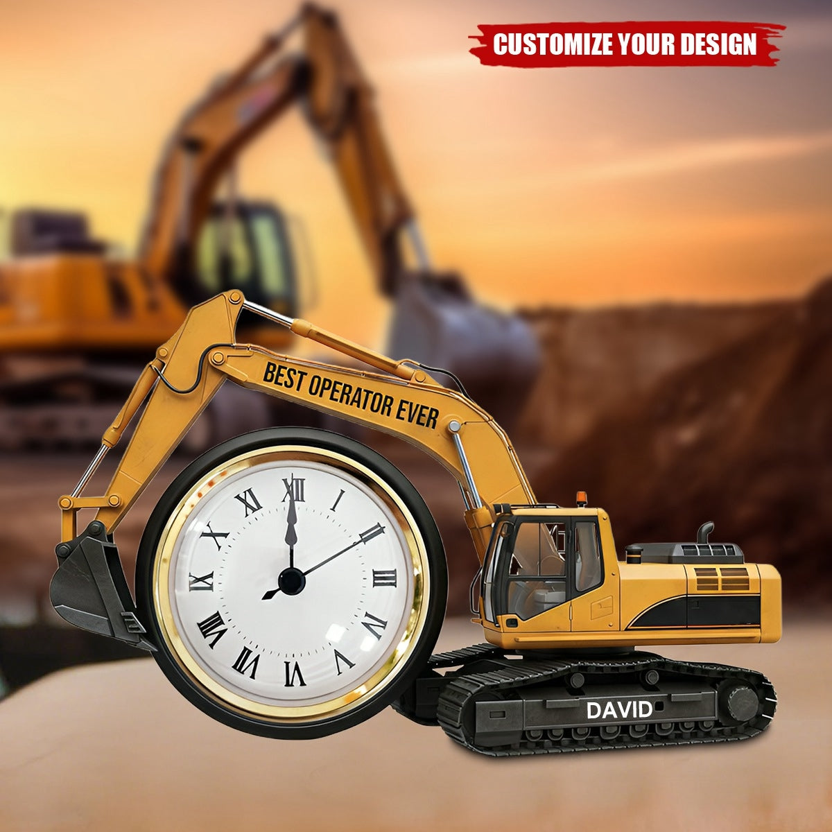 Excavator Desk Clock Plaque - Personalized Gifts For Operator