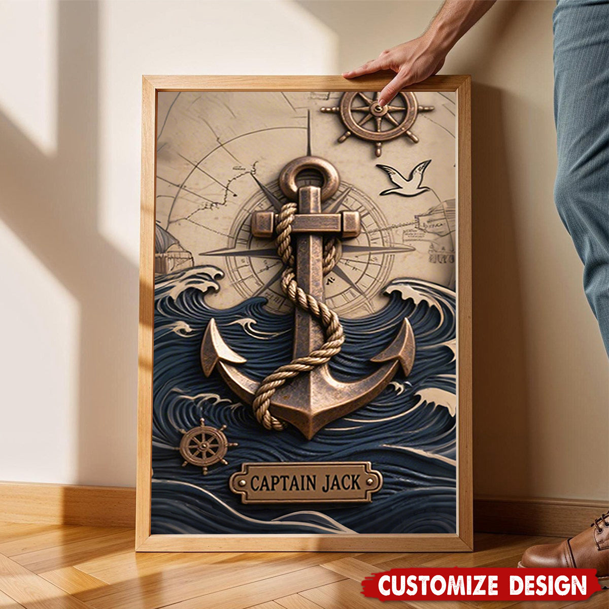 Nautical Anchor Vintage Nautical Map Fragment-Personalized  Poster