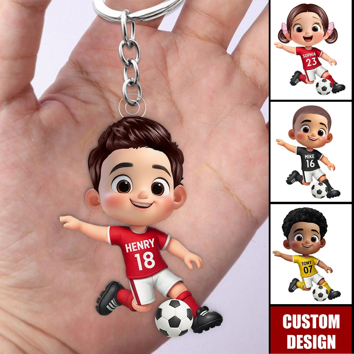 Personalized Soccer Player Acrylic Keychain -Gift for Boys & Girls