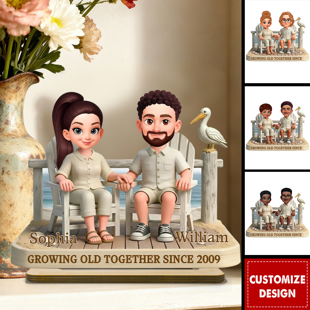 Growing Old Together-Personalized Couple Wooden Plaque