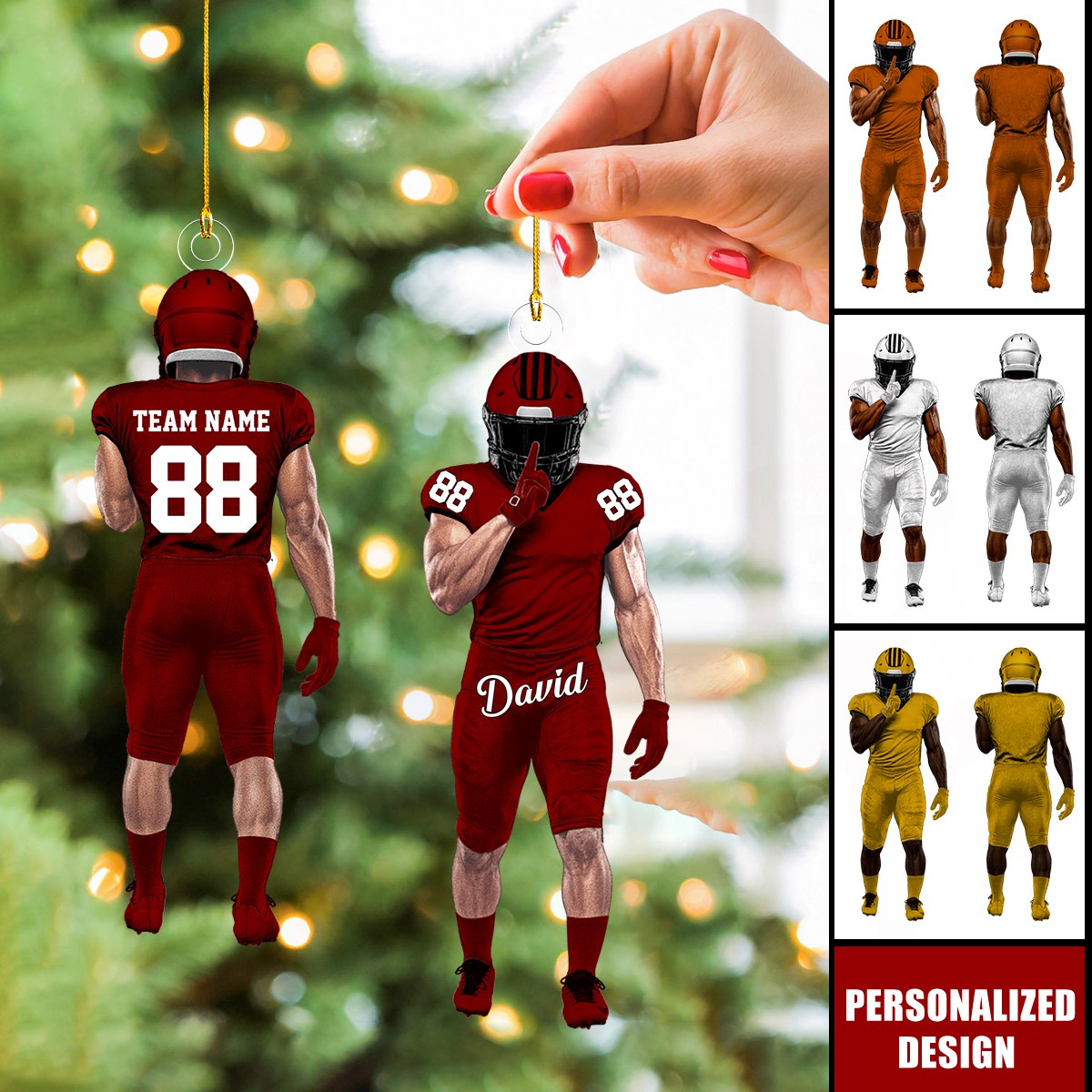 Personalized Football Player Ornament Gift For Football Lover