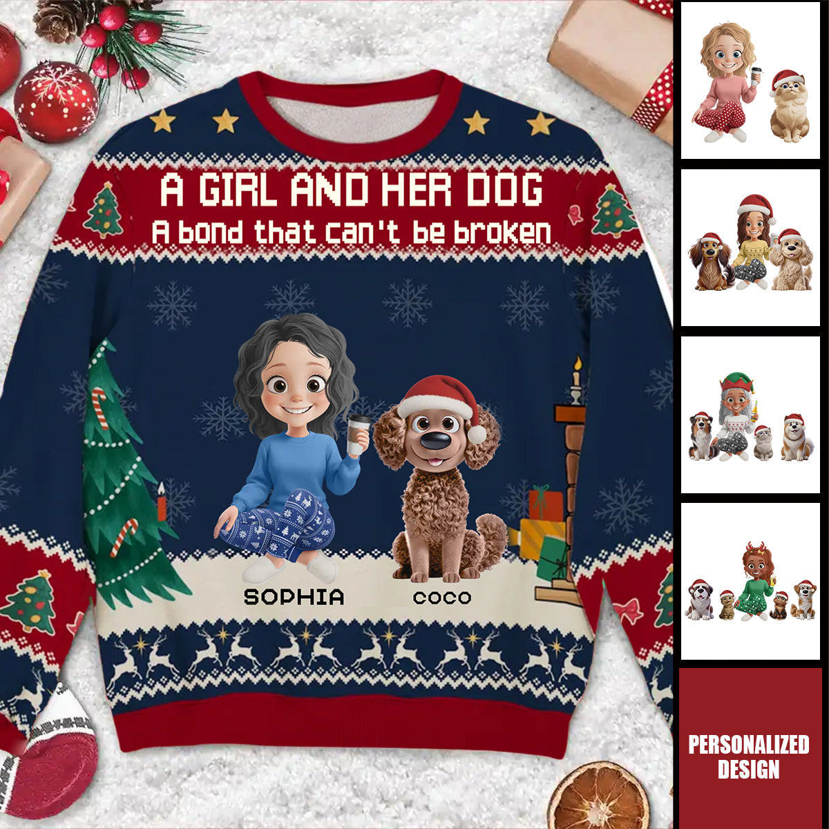 A Girl And Her Dog Christmas-Personalized Unisex Ugly Sweatshirt