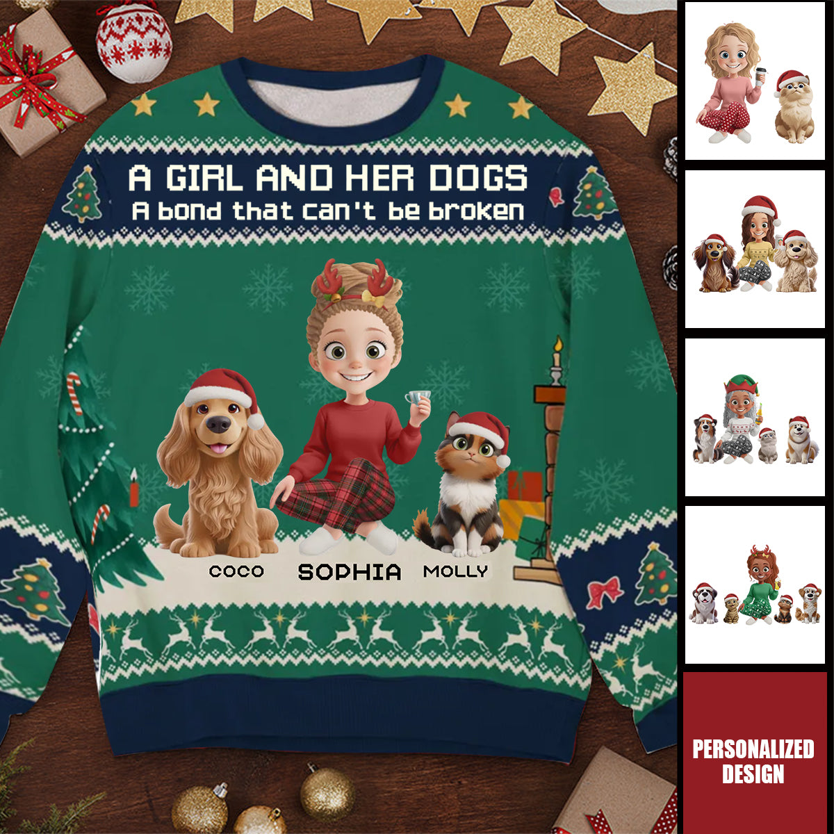 A Girl And Her Dog Christmas-Personalized Unisex Ugly Sweatshirt