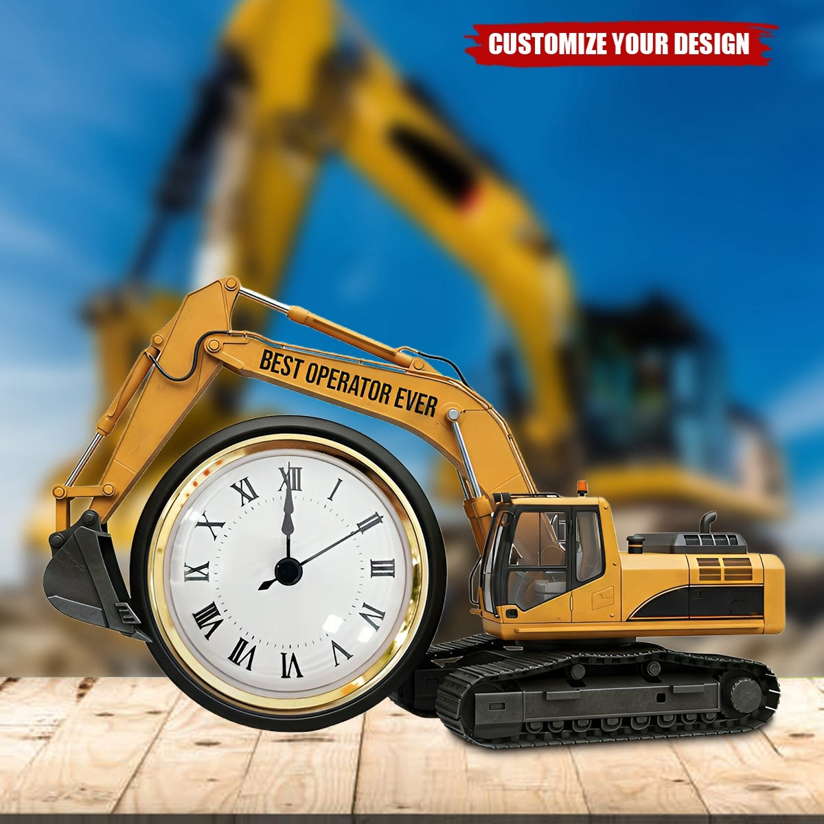 Excavator Desk Clock Plaque - Personalized Gifts For Operator