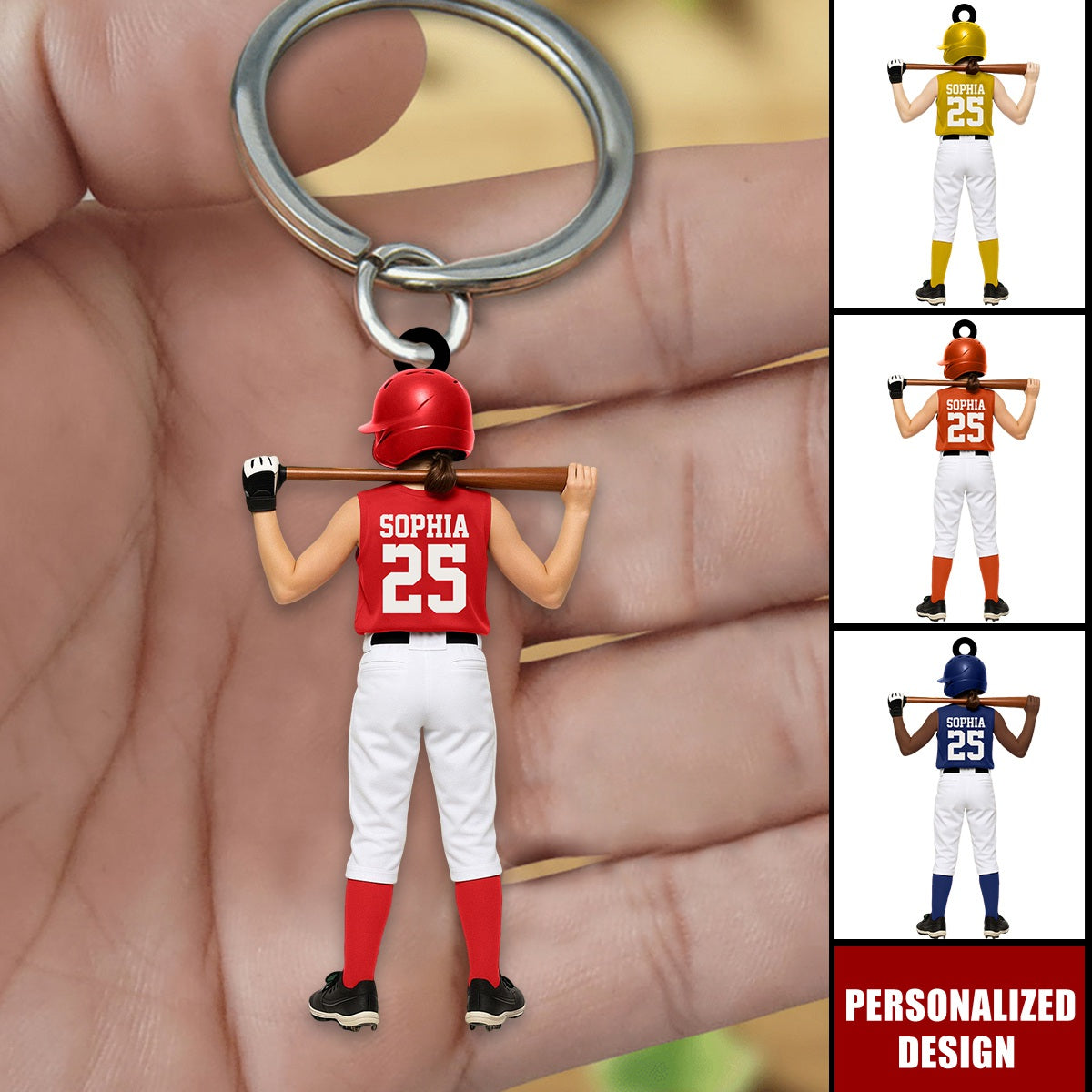 Personalized Kid Softball Player Keychain Gift for Softball Player
