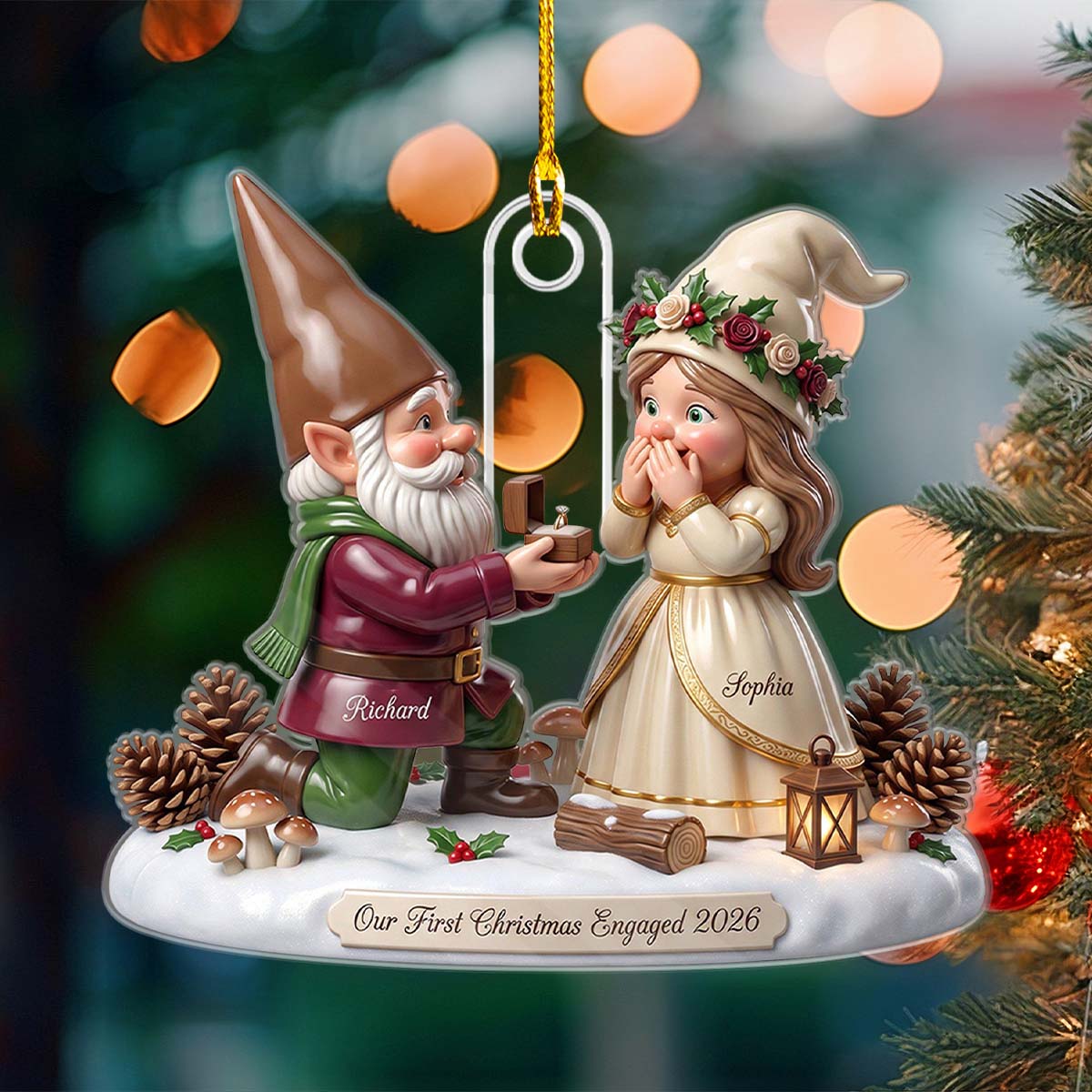 First Christmas Engaged Ornament 2026, Personalized Couple Engagement Gift